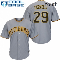 Youth Majestic Pittsburgh Pirates 29 Francisco Cervelli Replica Grey Road Cool Base MLB Jersey