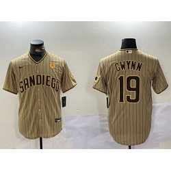 Men San Diego Padres  19 Tony Gwynn Tan Cool Base Stitched Baseball Jersey 1