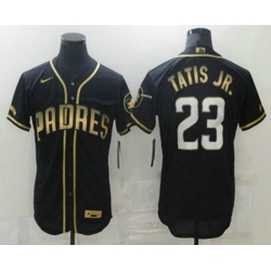 Men San Diego Padres 23 Fernando Tatis Jr Black 2021 Golden Edition Stitched Flex Base Nike Jersey