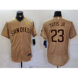 Men San Diego Padres 23 Fernando Tatis Jr  Tan With PS Patch Flex Base Stitched Baseball Jersey