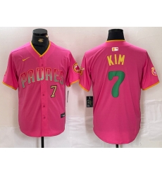 Men San Diego Padres  7 Ha Seong Kim Pink Cool Base Stitched Baseball Jersey 2