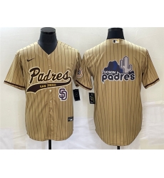 Men San Diego Padres Tan Big Logo In Back Cool Base Stitched Baseball Jersey