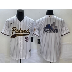 Men San Diego Padres White Big Logo In Back Cool Base With Patch Stitched Baseball Jersey