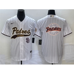 Men San Diego Padres White Team Big Logo In Back Cool Base With Patch Stitched Baseball Jersey