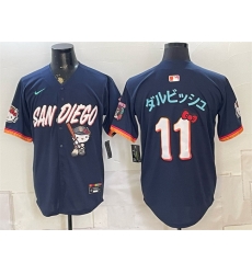Men San Diego Padres X Hello Kitty  11 Obsidian 2026 City Connect Stadium Stitched Baseball Jersey