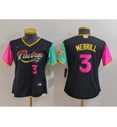 Women San Diego Padres 3 Jackson Merrill Black City Connect Stitched Baseball Jersey 5