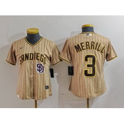 Women San Diego Padres 3 Jackson Merrill Tan Stitched Baseball Jersey 1