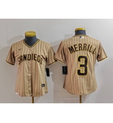 Women San Diego Padres 3 Jackson Merrill Tan Stitched Baseball Jersey