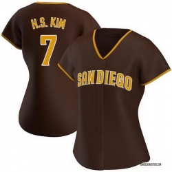 Women San Diego Padres 7 Ha Seong Kim White Stitched Brown Jersey