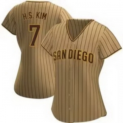 Women San Diego Padres 7 Ha Seong Kim White Stitched Brown1 Jersey