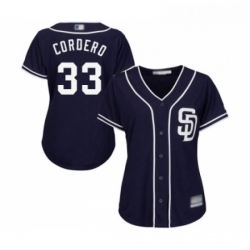 Womens San Diego Padres 33 Franchy Cordero Replica Navy Blue Alternate 1 Cool Base Baseball Jersey 