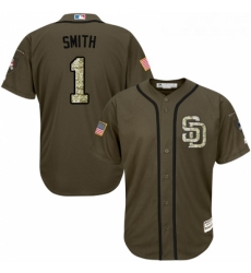 Youth Majestic San Diego Padres 1 Ozzie Smith Replica Green Salute to Service Cool Base MLB Jersey