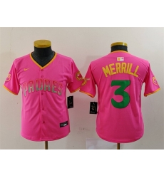 Youth San Diego Padres 3 Jackson Merrill Pink Stitched Baseball Jersey