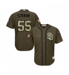 Youth San Diego Padres 55 Matt Strahm Authentic Green Salute to Service Cool Base Baseball Jersey 