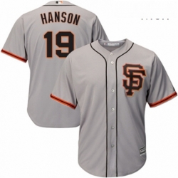 Mens Majestic San Francisco Giants 19 Alen Hanson Replica Grey Road 2 Cool Base MLB Jersey 