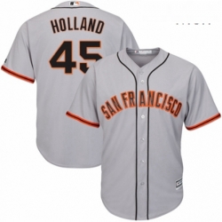 Mens Majestic San Francisco Giants 45 Derek Holland Replica Grey Road Cool Base MLB Jersey 