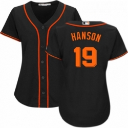 Womens Majestic San Francisco Giants 19 Alen Hanson Replica Black Alternate Cool Base MLB Jersey 