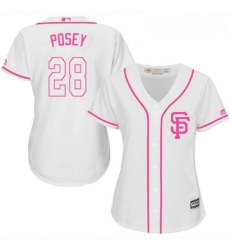 Womens Majestic San Francisco Giants 28 Buster Posey Authentic White Fashion Cool Base MLB Jersey