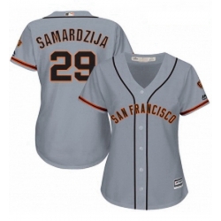 Womens Majestic San Francisco Giants 29 Jeff Samardzija Authentic Grey Road Cool Base MLB Jersey