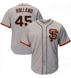 Youth Majestic San Francisco Giants 45 Derek Holland Replica Grey Road 2 Cool Base MLB Jersey 