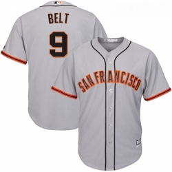 Youth Majestic San Francisco Giants 9 Brandon Belt Replica Grey Road Cool Base MLB Jersey