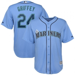 Men Nike Mariners 24 Ken Griffey Jr. Light Blue Cool Base Jersey