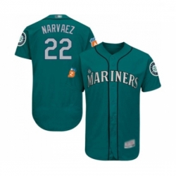 Mens Seattle Mariners 22 Omar Narvaez Teal Green Alternate Flex Base Authentic Collection Baseball Jersey