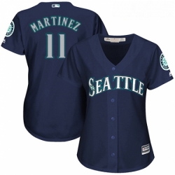 Womens Majestic Seattle Mariners 11 Edgar Martinez Replica Navy Blue Alternate 2 Cool Base MLB Jersey 