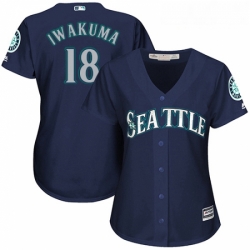 Womens Majestic Seattle Mariners 18 Hisashi Iwakuma Replica Navy Blue Alternate 2 Cool Base MLB Jersey