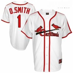 Mens Majestic St Louis Cardinals 1 Ozzie Smith Replica White Cooperstown Throwback MLB Jersey