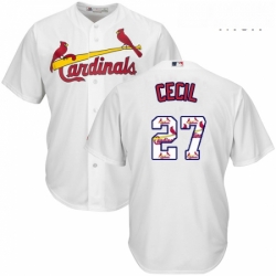 Mens Majestic St Louis Cardinals 27 Brett Cecil Authentic White Team Logo Fashion Cool Base MLB Jersey 