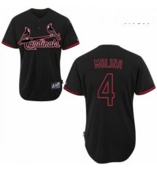 Mens Majestic St Louis Cardinals 4 Yadier Molina Replica Black Fashion MLB Jersey