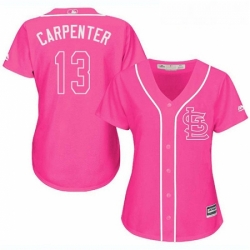 Womens Majestic St Louis Cardinals 13 Matt Carpenter Replica Pink Fashion MLB Jersey