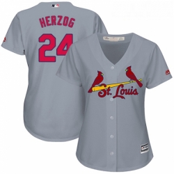 Womens Majestic St Louis Cardinals 24 Whitey Herzog Replica Grey Road Cool Base MLB Jersey