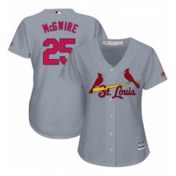 Womens Majestic St Louis Cardinals 25 Mark McGwire Replica Grey Road Cool Base MLB Jersey