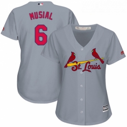 Womens Majestic St Louis Cardinals 6 Stan Musial Replica Grey Road Cool Base MLB Jersey