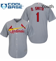 Youth Majestic St Louis Cardinals 1 Ozzie Smith Authentic Grey Road Cool Base MLB Jersey