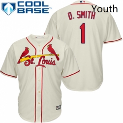 Youth Majestic St Louis Cardinals 1 Ozzie Smith Replica Cream Alternate Cool Base MLB Jersey