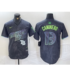 Men Tampa Bay Rays 13 Junior Caminero Charcoal 2024 City Connect Limited Stitched jerseys 4