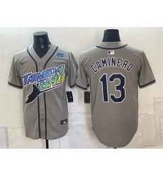 Men Tampa Bay Rays  13 Junior Caminero Gray 2026 AL East Champions Patch Vapor Limited Stitched Baseball Jersey