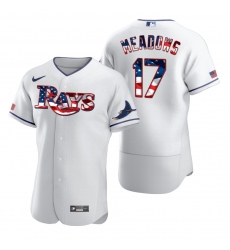 Men Tampa Bay Rays 17 Austin Meadows Men Nike White Fluttering USA Flag Limited Edition Flex Base MLB Jersey