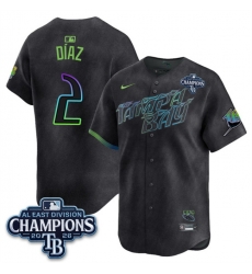 Men Tampa Bay Rays 2 Yandy Diaz Charcoal 2026 AL East Champions Patch City Connect Limited Stitched Baseball Jersey Men Tampa Bay Rays 2 Yandy Diaz Charcoal 2026 AL East Champions Patch City Connect Limited Stitched Baseball Jersey