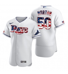 Men Tampa Bay Rays 50 Charlie Morton Men Nike White Fluttering USA Flag Limited Edition Flex Base MLB Jersey