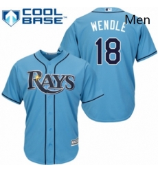 Mens Majestic Tampa Bay Rays 18 Joey Wendle Replica Light Blue Alternate 2 Cool Base MLB Jersey 