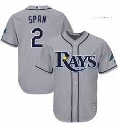 Mens Majestic Tampa Bay Rays 2 Denard Span Replica Grey Road Cool Base MLB Jersey 