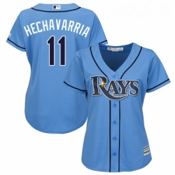 Womens Majestic Tampa Bay Rays 11 Adeiny Hechavarria Authentic Light Blue Alternate 2 Cool Base MLB Jersey 