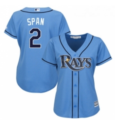 Womens Majestic Tampa Bay Rays 2 Denard Span Authentic Light Blue Alternate 2 Cool Base MLB Jersey 