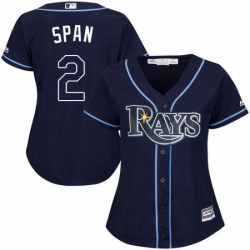 Womens Majestic Tampa Bay Rays 2 Denard Span Replica Navy Blue Alternate Cool Base MLB Jersey 