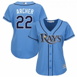 Womens Majestic Tampa Bay Rays 22 Chris Archer Authentic Light Blue Alternate 2 Cool Base MLB Jersey