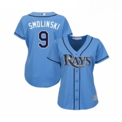 Womens Tampa Bay Rays 9 Jake Smolinski Replica Light Blue Alternate 2 Cool Base Baseball Jersey 